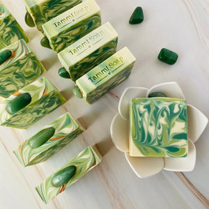 Luxury Artisanal Handmade Soap | Adventurine Gemstone with Silk | Rosemary & Lime Scent - Tammi Home