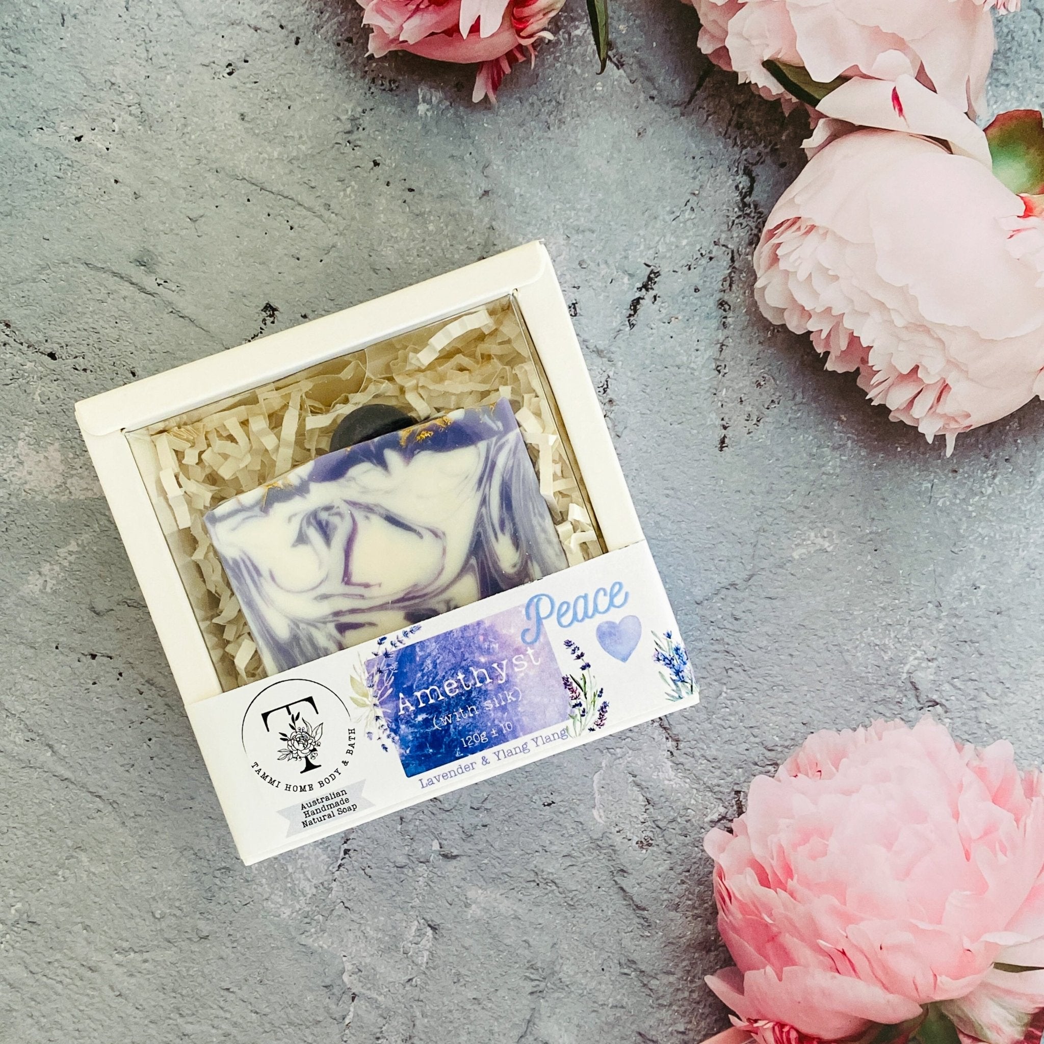 Luxury Artisanal Handmade Soap | Amethyst Gemstone with Silk | Lavender & Ylang Ylang Scent - Tammi Home