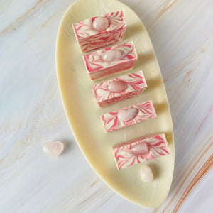 Luxury Artisanal Handmade Soap，Gemstone Collection – Rose Quartz – Pink Champagne Scent – with Silk - Tammi Home