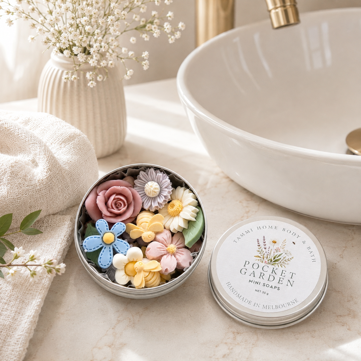 Pocket Garden Mini Soaps – Handmade Floral Soap Gift Tin
