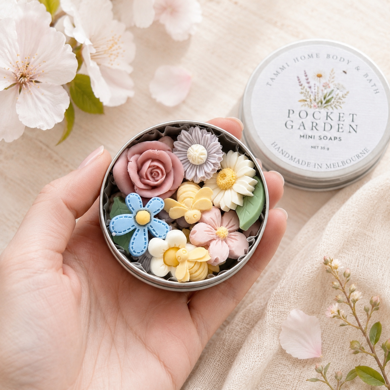 Pocket Garden Mini Soaps – Handmade Floral Soap Gift Tin