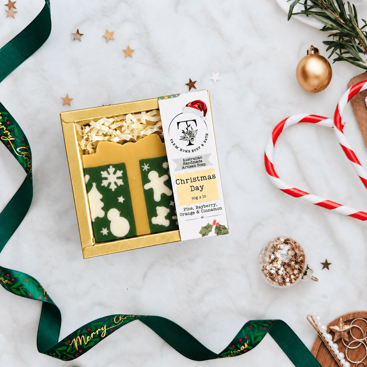 Handmade Artisan Christmas Soap | Christmas Day - Green | Pine, Bayberry, Orange & Cinnamon Scent - Tammi Home