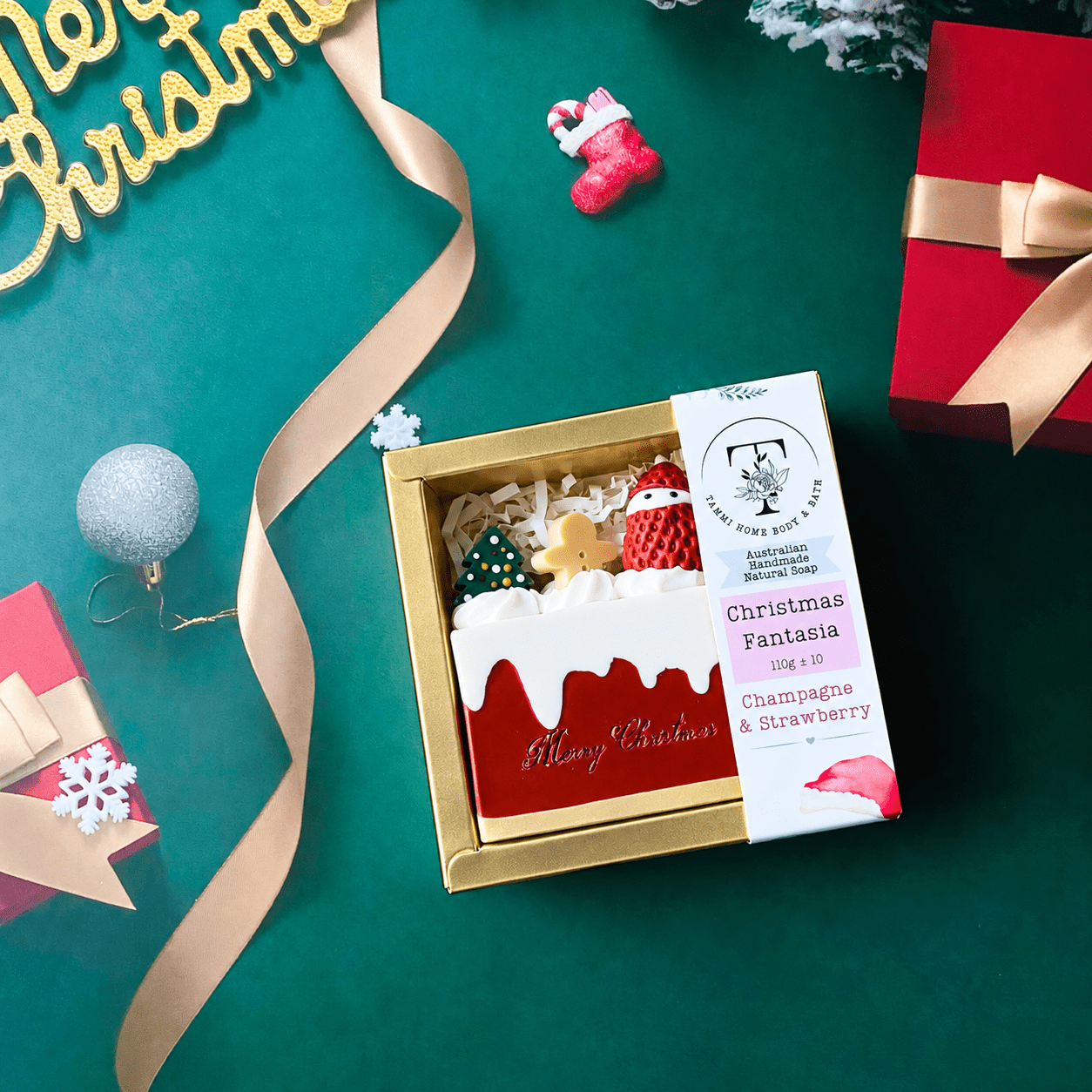 Handmade Artisan Christmas Soap | Christmas Fantasia | Champagne & Strawberry Scent - Tammi Home