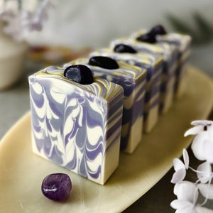 Luxury Artisanal Handmade Soap | Amethyst Gemstone with Silk | Lavender & Ylang Ylang Scent - Tammi Home