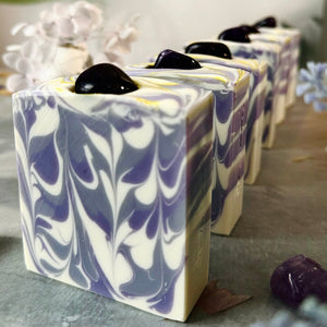Luxury Artisanal Handmade Soap | Amethyst Gemstone with Silk | Lavender & Ylang Ylang Scent - Tammi Home