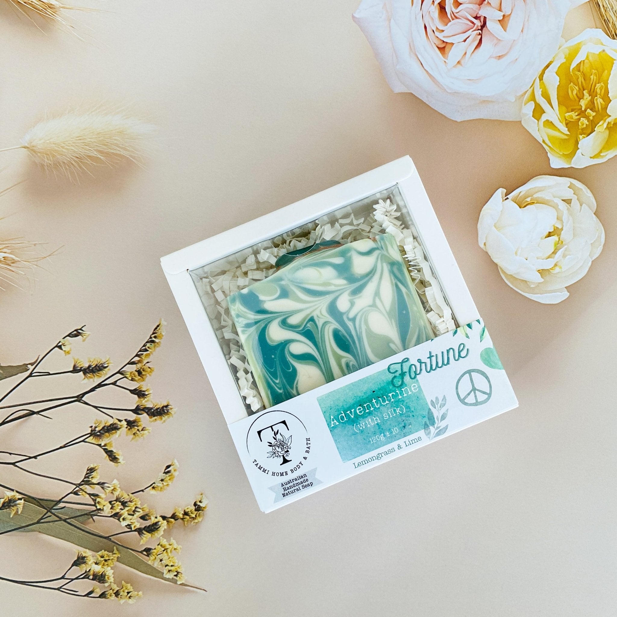 Luxury Artisanal Handmade Soap | Adventurine Gemstone with Silk | Rosemary & Lime Scent - Tammi Home